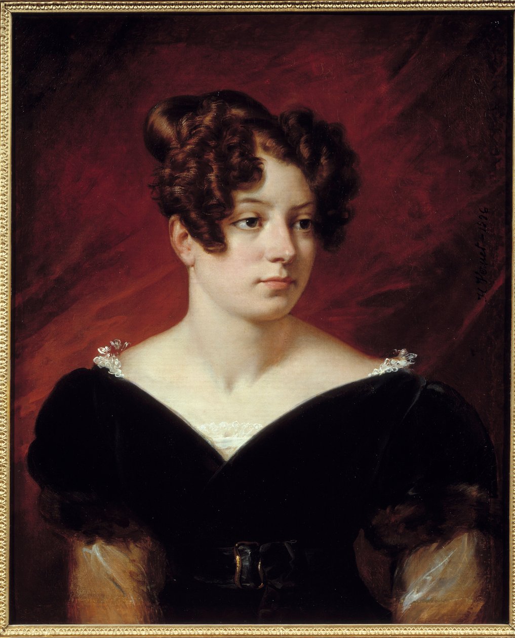 Portrett av Josephine de Lavalette, Barones of Forget. Datter av Emilie de Beauharnais, kusine til Delacroix. Maleri av Emile Dit Horace Vernet (1789-1863) av Emile Jean Horace Vernet