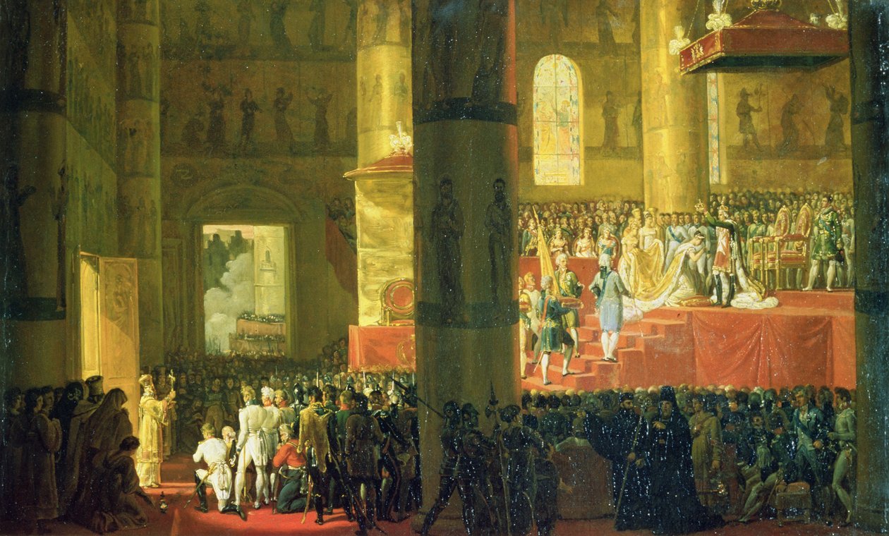 Kroningen av keiserinne Maria Fyodorovna (1759-1828) 1797 (olje på lerret) av Emile Jean Horace Vernet