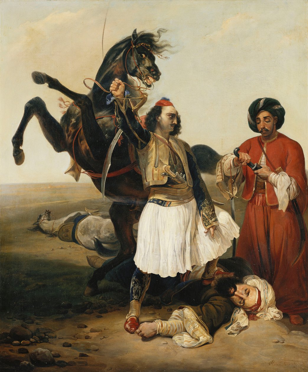 Giaouren, erobreren av Hassan; Le Giaour, Vainqueur d"Hassan, av Emile Jean Horace Vernet