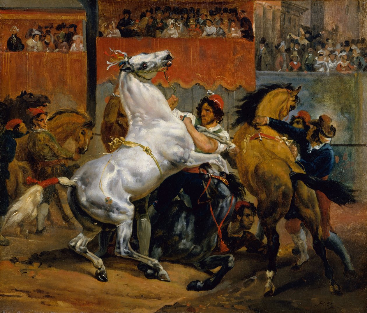 Starten på løpet av de rytterløse hestene av Emile Jean Horace Vernet