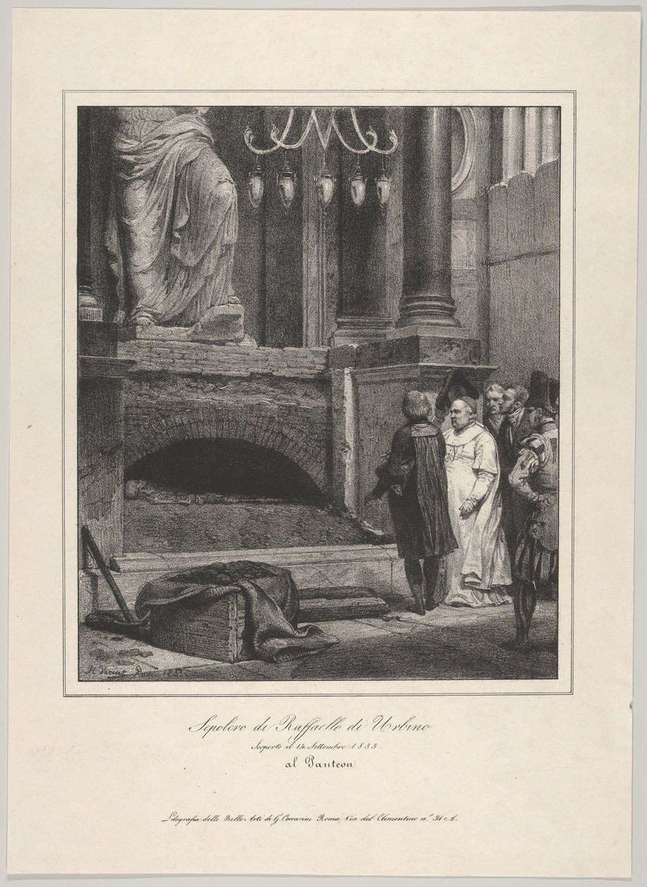Rafaels grav, åpnet 14. september 1833, Pantheon, Roma, 1833. av Emile Jean Horace Vernet