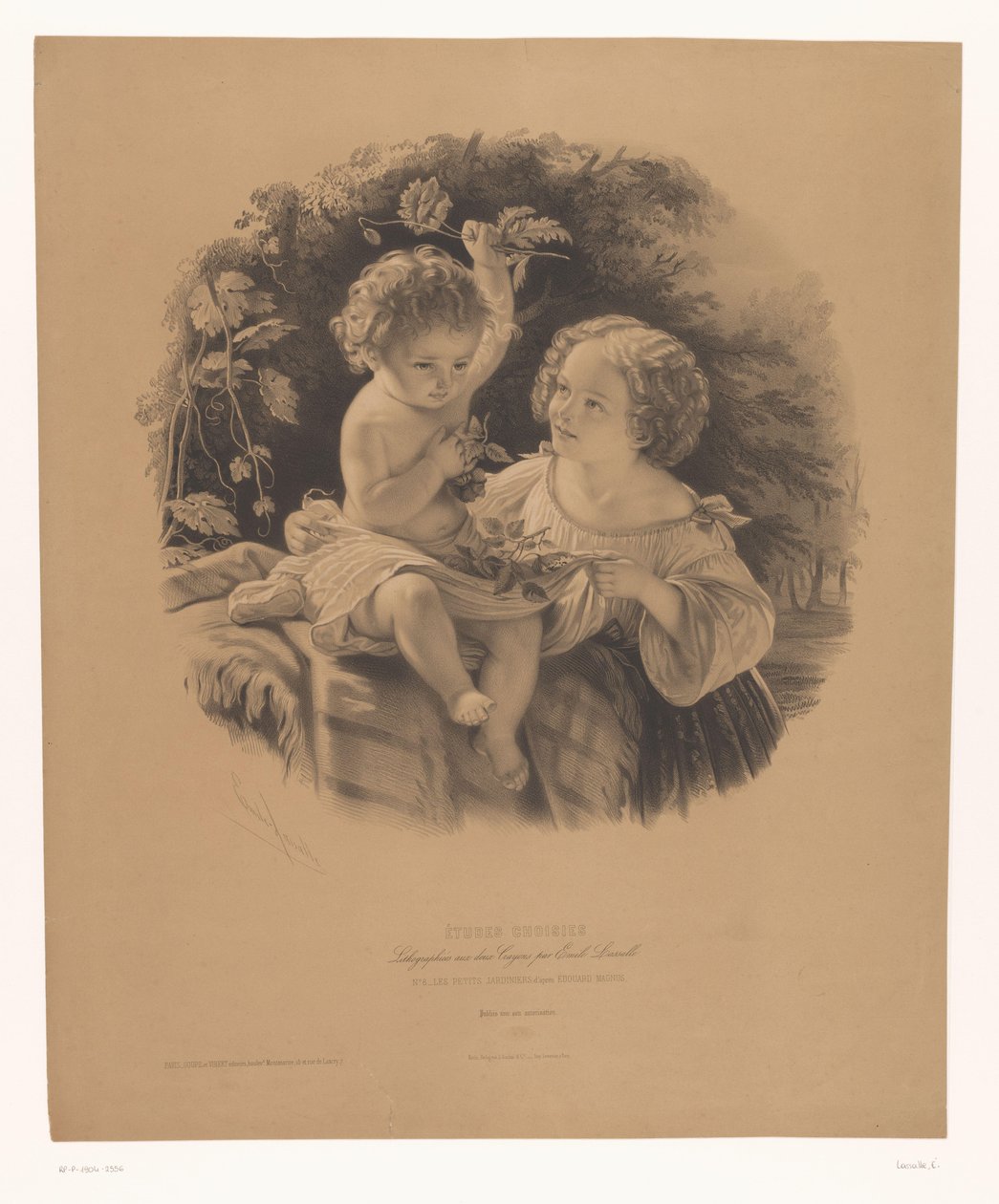 Barn som leker ute Les petits jardiniers (tittel på objekt) Studier av utvalgte artister (serietittel) Etudes choisies (serietittel på objekt) av Emile Lassalle