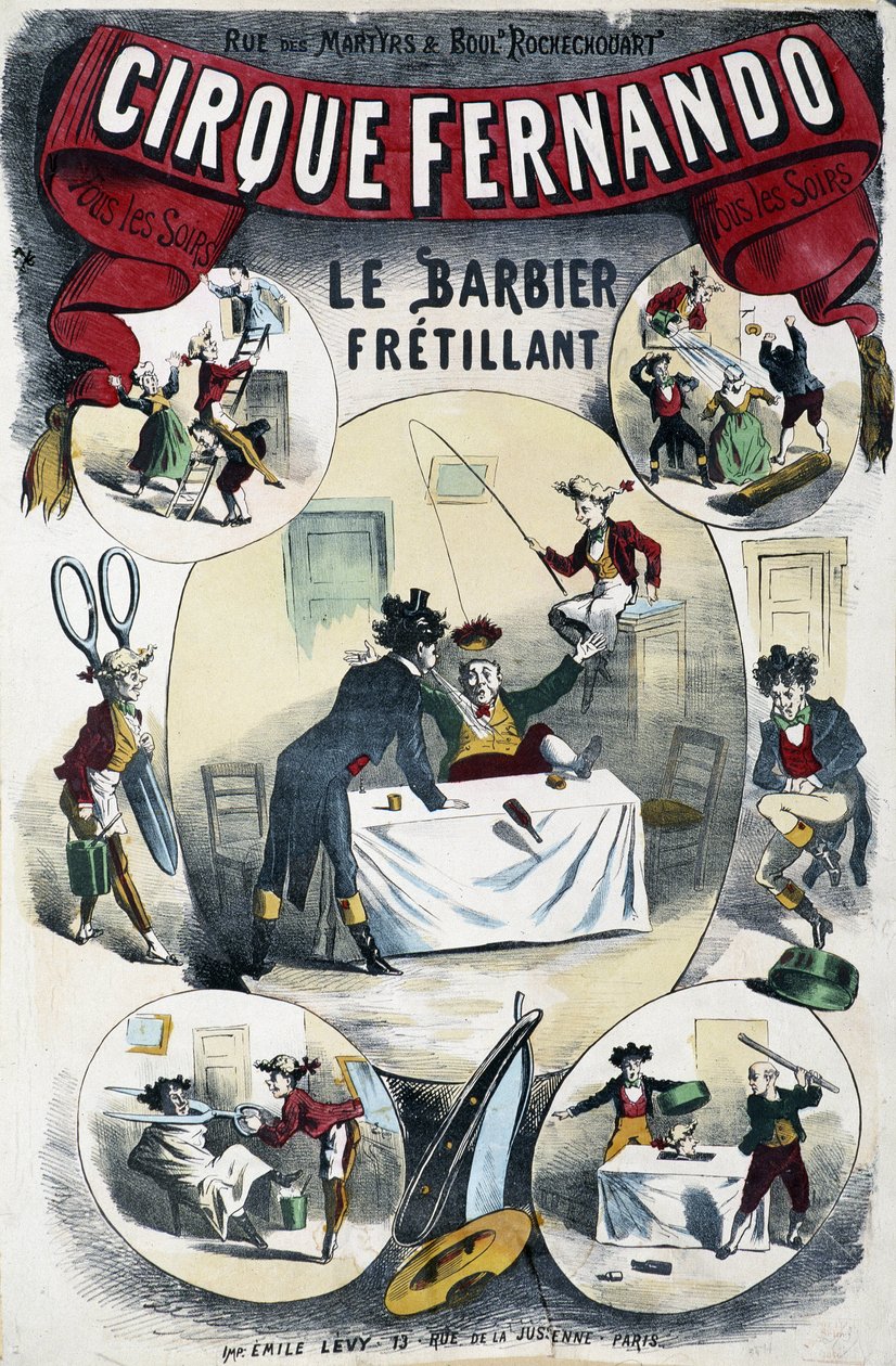 Cirque Fernando: The Writing Barber - Plakat av Lévy, sent på 1800-tallet av Emile Levy