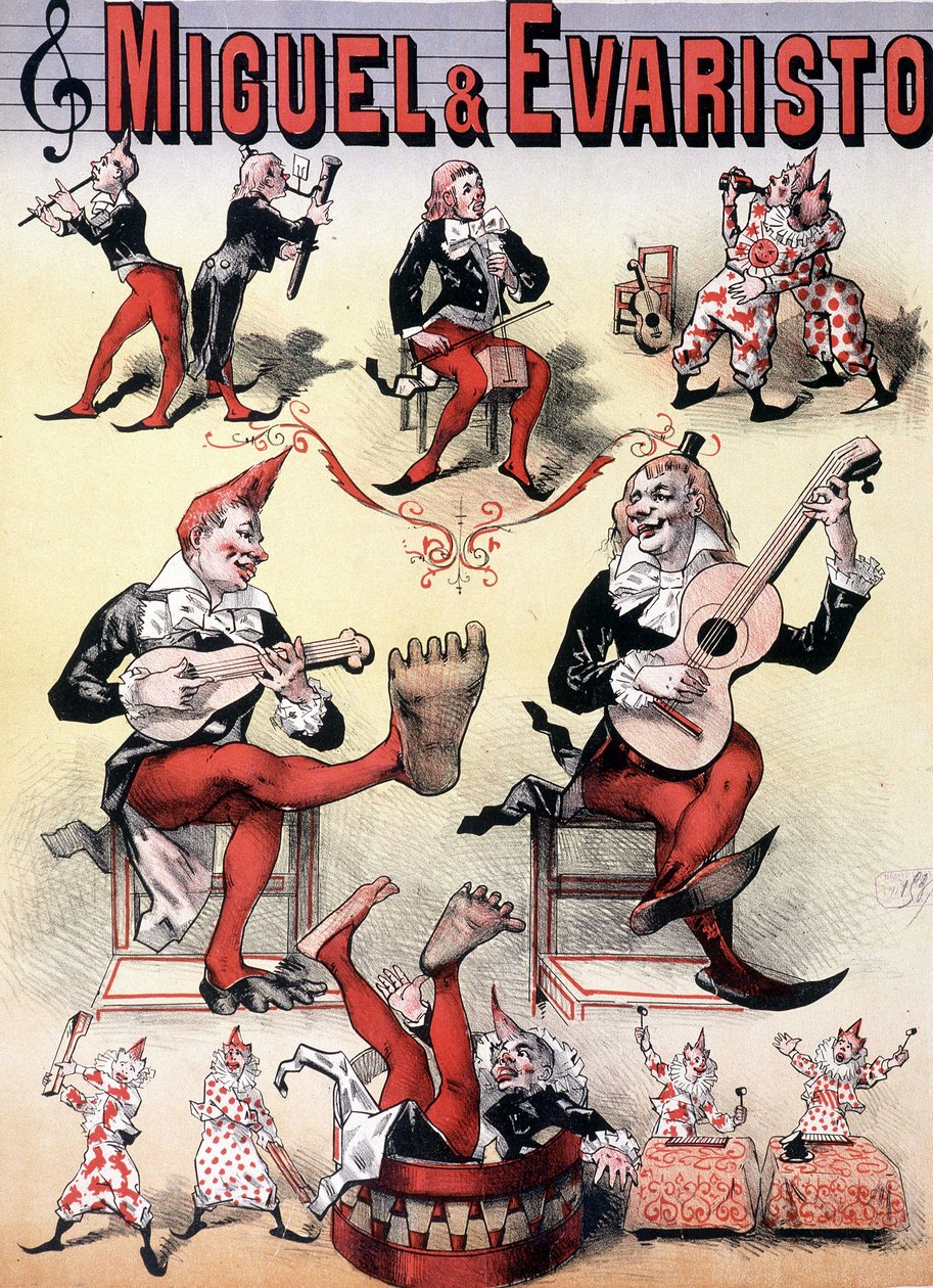 Les clowns Miguel & Evaristo - Plakat av Lévy, sent på 1800-tallet av Emile Levy