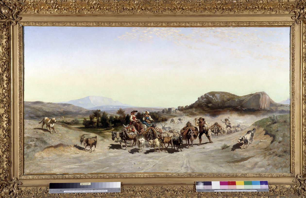 Sainte Victoire-fjellet og transhumance-maleri av Emile Loubon (1809-1863) 1847 Mål 71x132 cm. av Emile Loubon