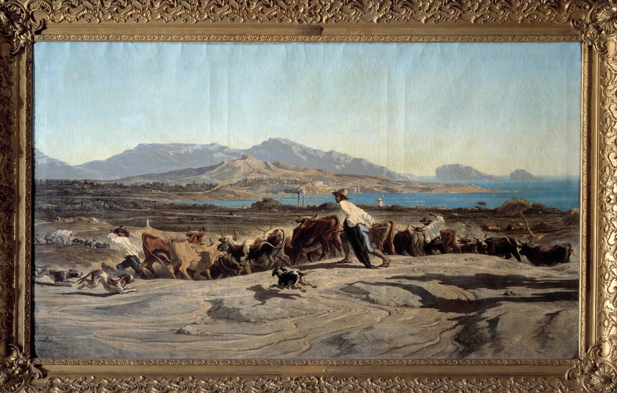Utsikt over Marseille tatt fra Aygalades, en dagstur I forgrunnen av unge gjetere med flokken. Maleri av Emile Loubon (1809-1863) 1853 Dim. 1,40 x 2,60 m Marseille. Museum of Fine Arts av Emile Loubon