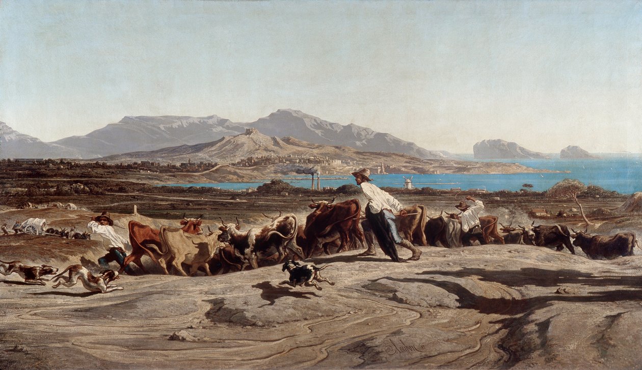Utsikt over Marseille, med Aygaladen på en dagstur - Maleri av Emile Loubon (1809-1863) av Emile Loubon