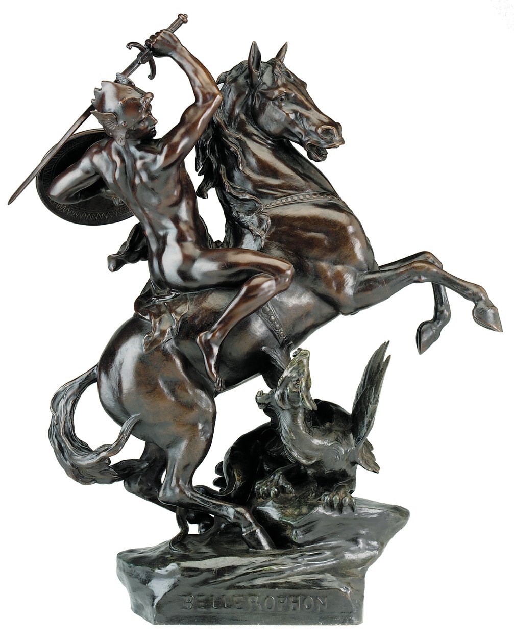 Bellerophon dreper Chimaera (bronse) av Emile Louis (after) Picault