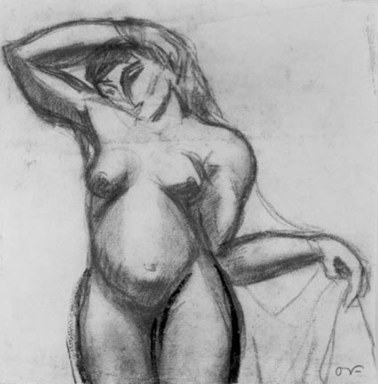 Figurstudie. Stående kvinne i ansiktet med et draperi. av Emile Othon Friesz