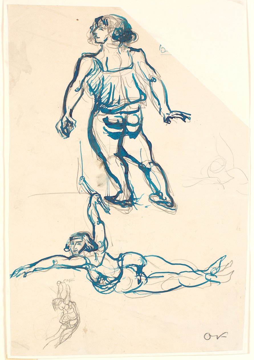 Tre studier av en kvinnelig akrobat, i trapes og gående. av Emile Othon Friesz