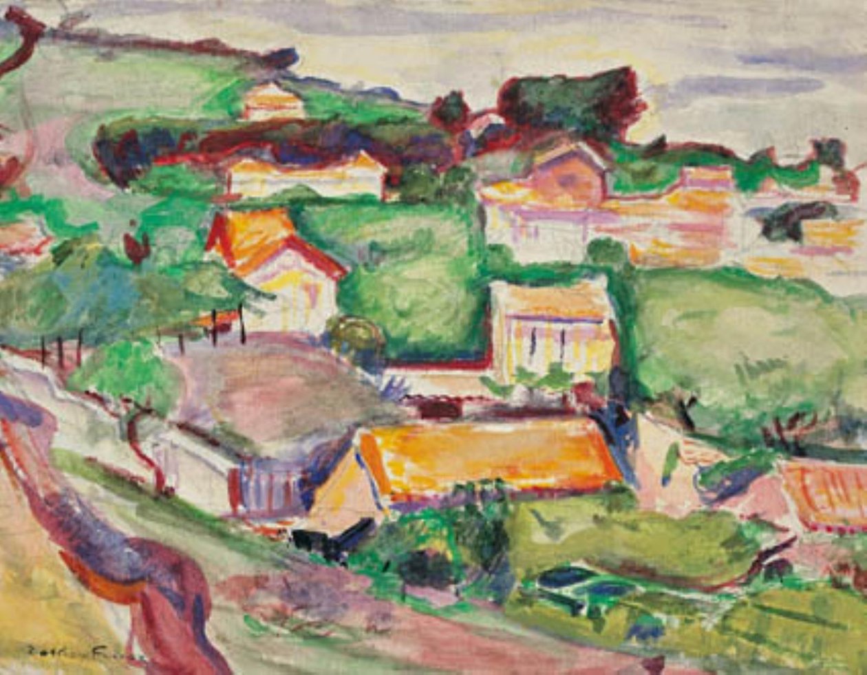 Utsikt mot en landsby av Emile Othon Friesz