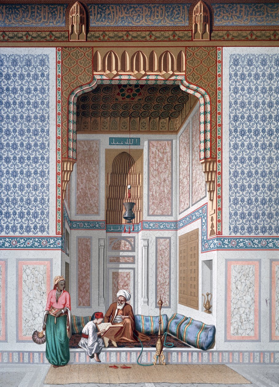 Interiøret i Khosne Ahmed el-Bordeyny-moskeen. Kromolitografi etter Emile Prisse d#39;Avennes. av Emile Prisse d