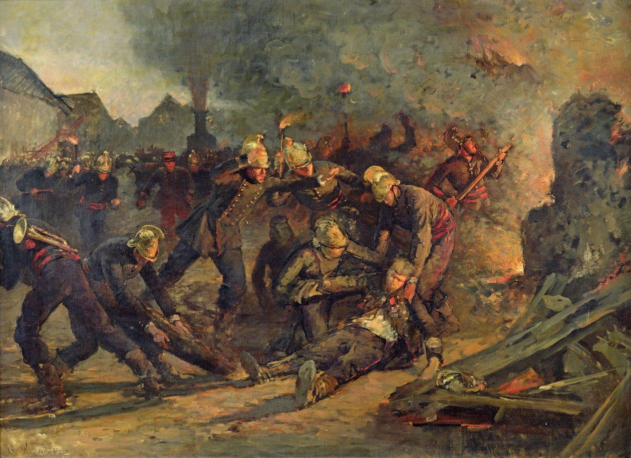 Død av oberstløytnant Froidevaux (1850-87) ved brannvesenet i Paris, 1887 av Emile Renard