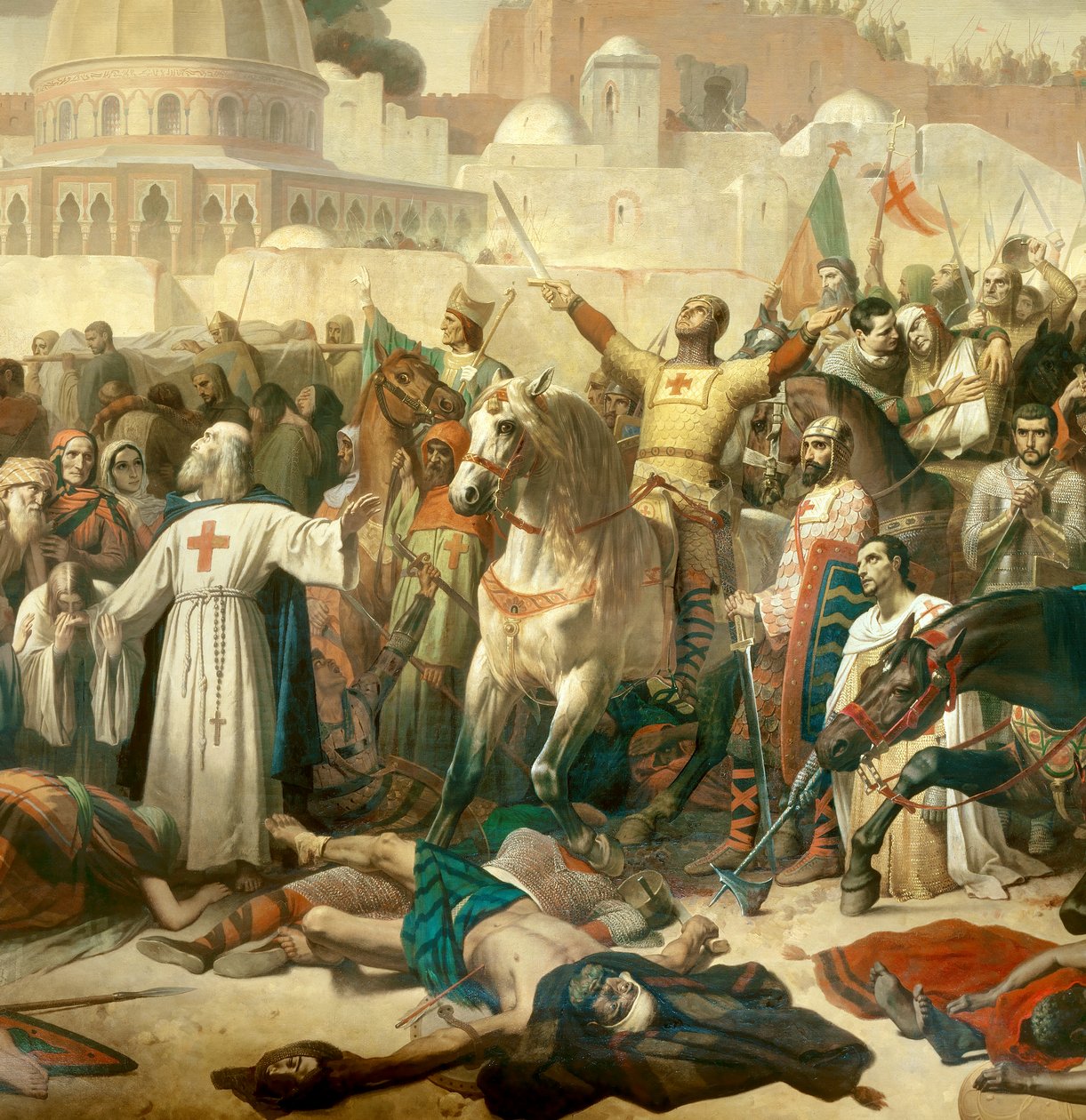 Detalj av: Første korstog: "" Erobringen av Jerusalem ved kryssingene den 15.07.1099"" Godefroy de Bouillon gir nåde til Gud i nærvær av Peter Eremitten (eller Eremitten) av Emile Signol