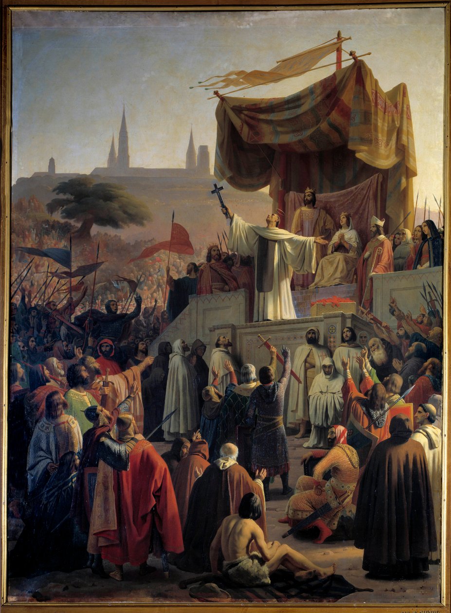 Sankt Bernard av Clairvaux (San Bernardo di Chiaravalle) forkynte det andre korstoget i nærvær av kong Louis VII og dronning Alienor av Aquitaine og Abbe Suger, i Vezelay i Burgund 31. mars 1146. (St. Bernard forkynner det andre korstoget i Vez av Emile Signol