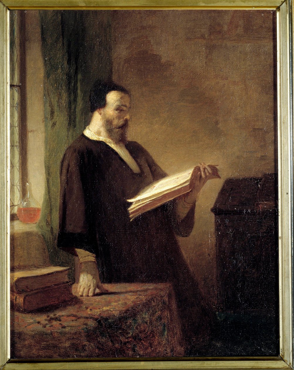 En bibliofil En mann som leser en bok. Maleri av Emile Vaude (1819-1884) Troyes Museum of Fine Arts fra 1800-tallet av Emile Vaude