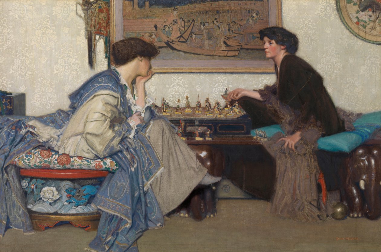 The Chess Game (olje på lerret) av Emile Vloors