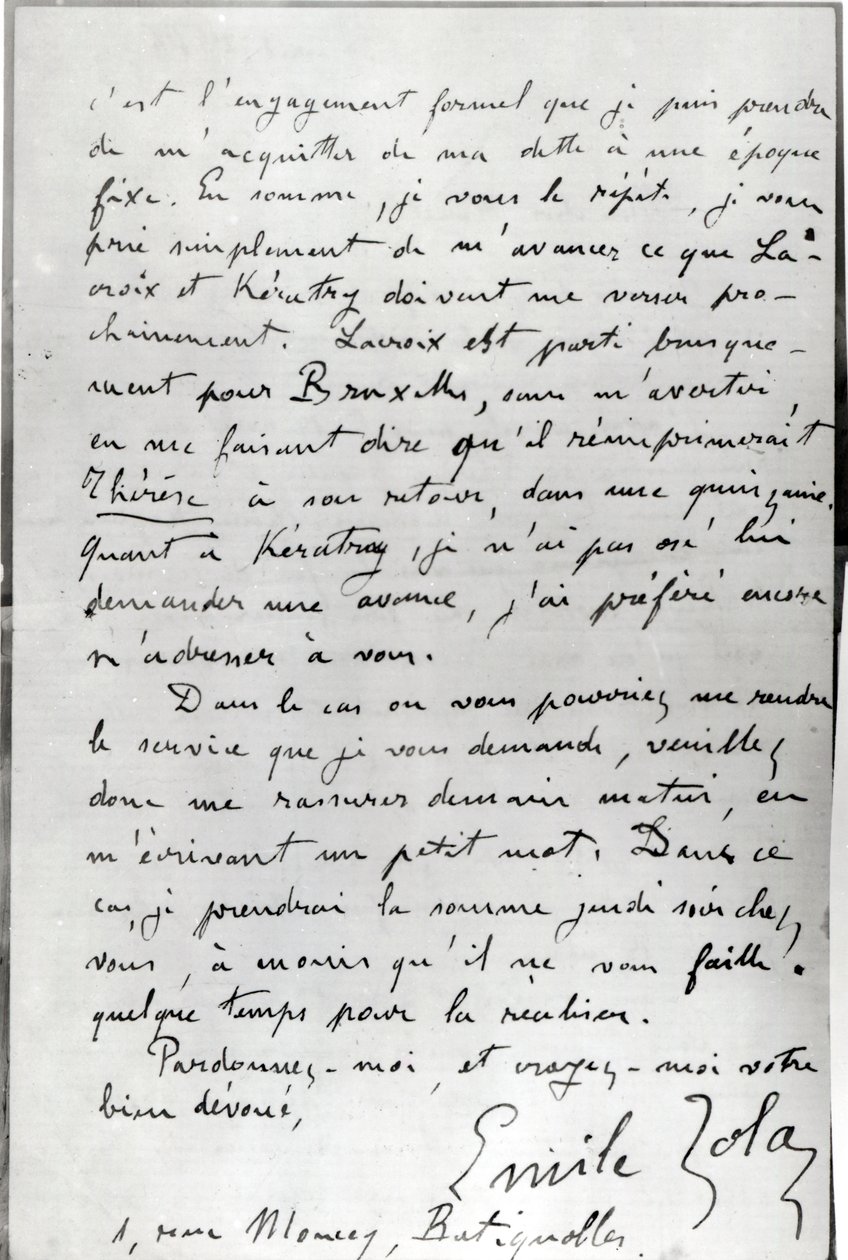 Brev fra Zola til Edouard Manet (1832-83) 1868 (penn og blekk på papir) av Emile Zola