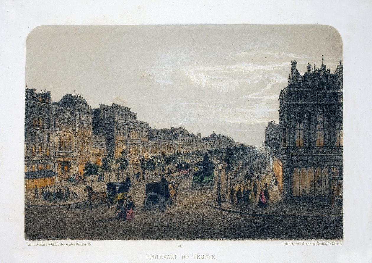 Boulevard du Temple, Paris. Lithography watercolour, illustration by E.de la Tramblaiz, in “Album, souvenirs de Paris””, Daziaro editor, Paris   1407518   no       norwegian Successfully Translated  Original: Waterval in het Bantimurung-gebergte Waterval i av Emile de la Tramblais