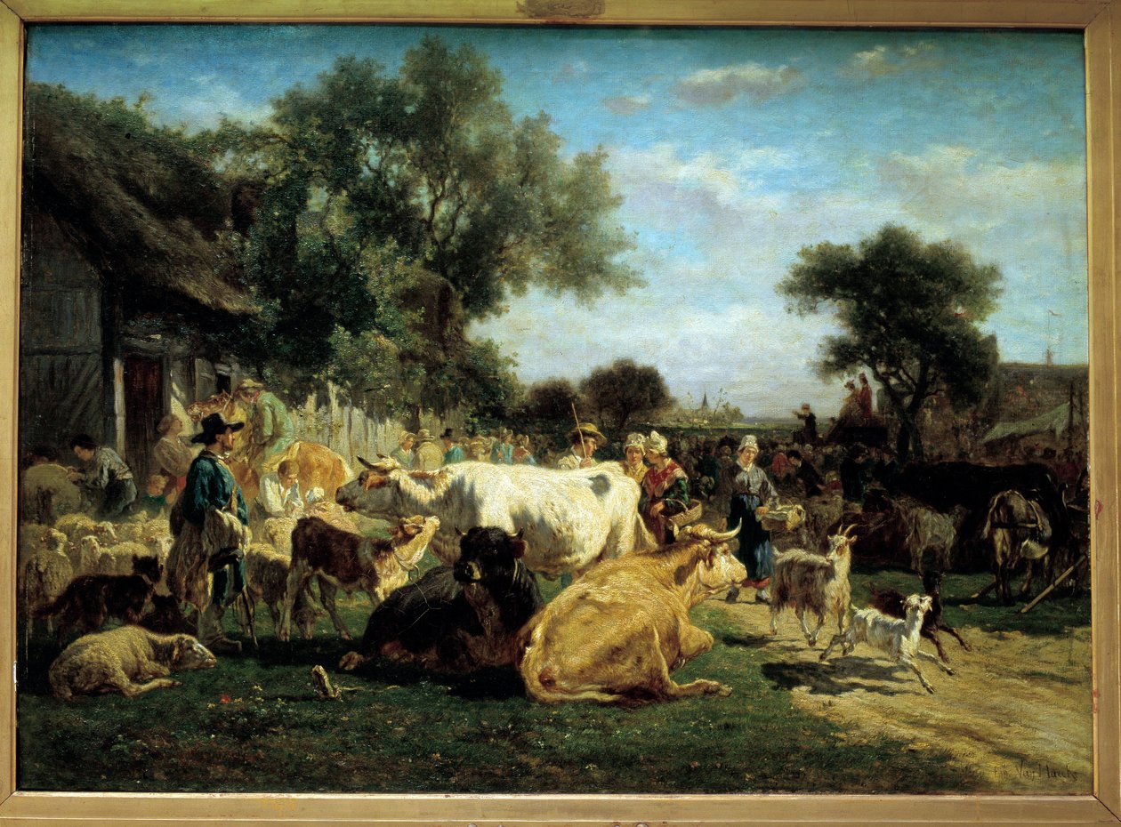 Village Fair Betailmessen. Maleri av Emile Van Marck (1827-1890) Clermont Ferrand fra 1800-tallet (Clermont-Ferrand). Bargoin Museum av Emile van Marcke de Lummen