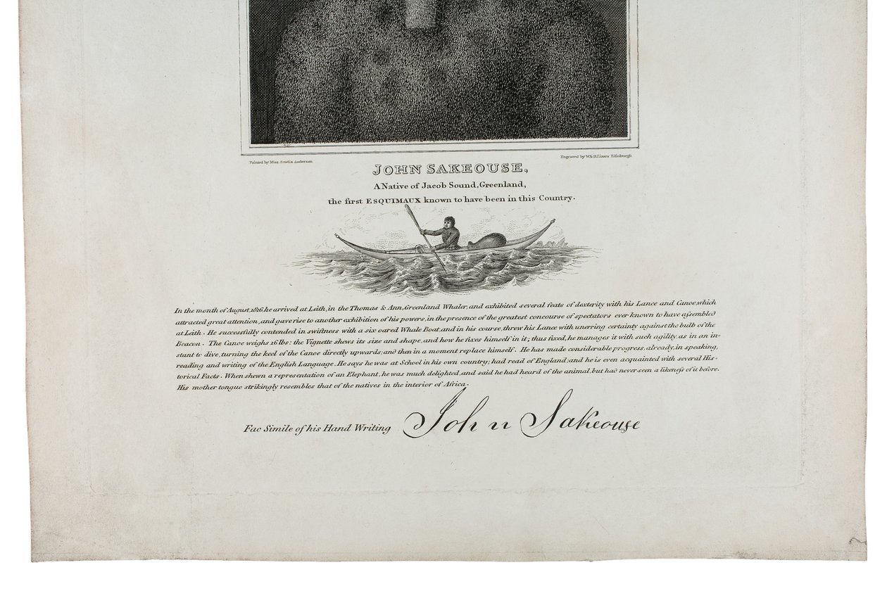 John Sakeouse, innfødt fra Jacob Sound, Grønland, den første Esquimaux kjent for å ha vært i dette landet, 1816 av Emilia Anderson