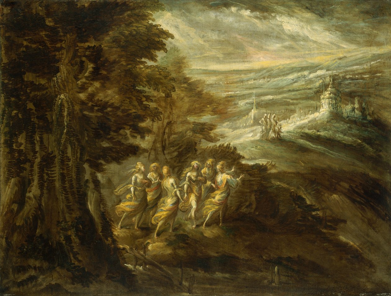 Fantastisk landskap med figurer av Emilian 16th Century