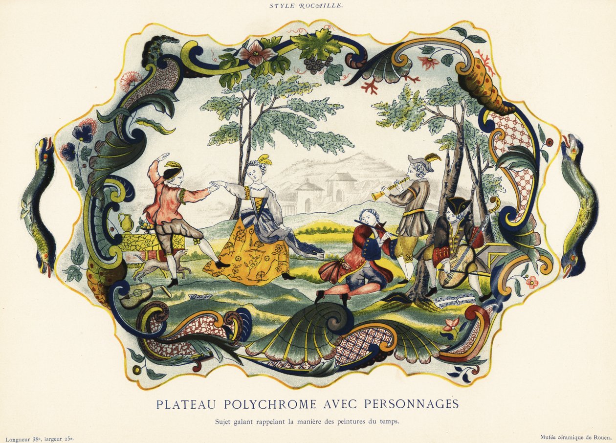 Tallerken med figurer i steinerstil, Rouen. ,1870 (kromolitografi) av Emilie Pottier