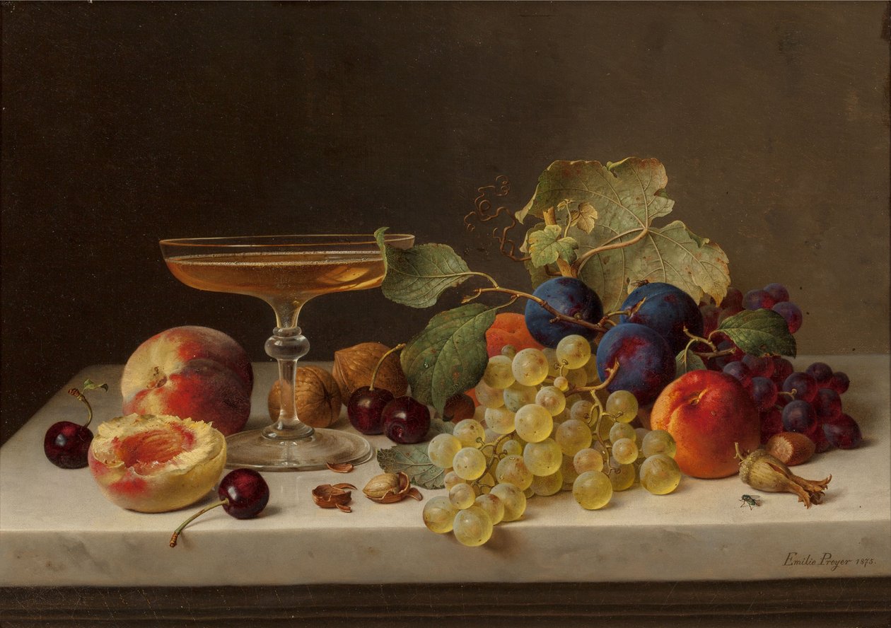 Stilleben med sommerfrukt og champagne, 1875. av Emilie Preyer