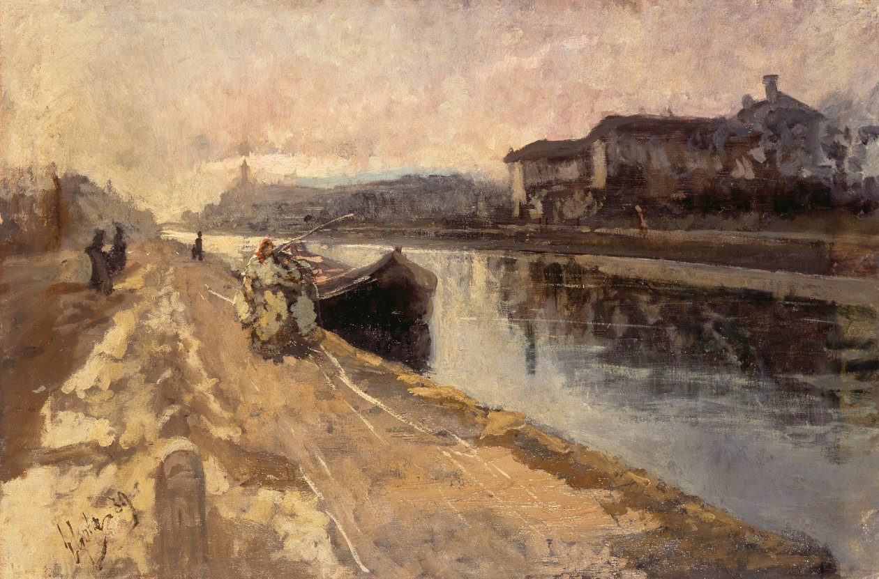 Vanlige langs Naviglio-kanalen av Emilio Gola