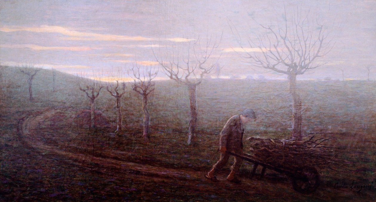 Returnerer fra skogen, Emilio Longoni (1859-1932), olje på lerret, 67x120 cm av Emilio Longoni