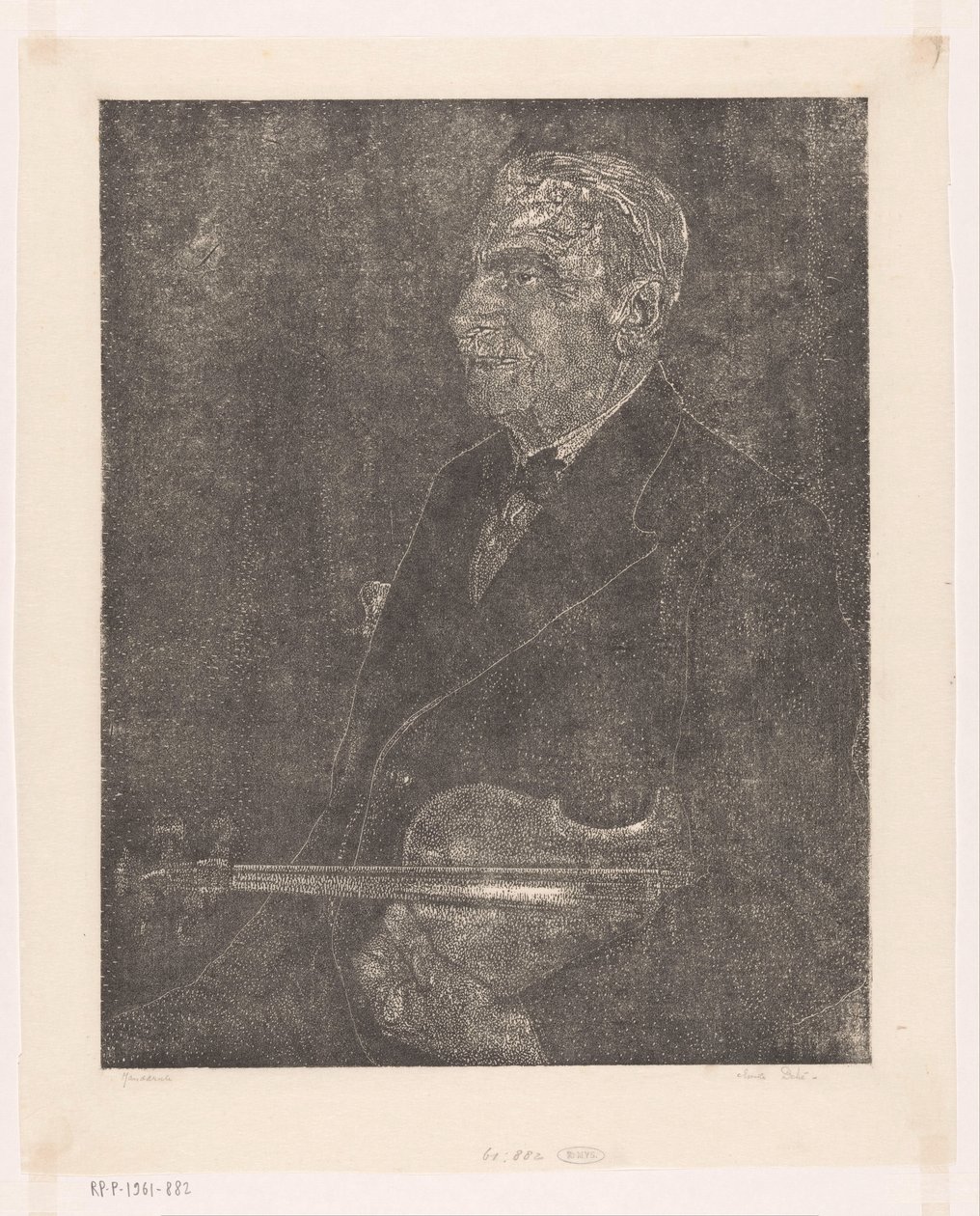 Portrett av kunstnerens far med fiolin av Emilius Wilhelmus Dehé (signed by artist)