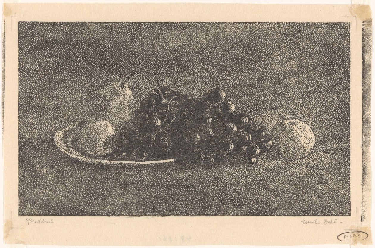 Skål med druer og annen frukt av Emilius Wilhelmus Dehé (signed by artist)