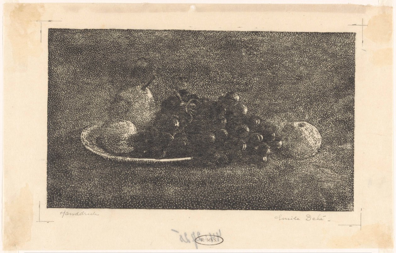 Skål med druer og annen frukt av Emilius Wilhelmus Dehé (signed by artist)