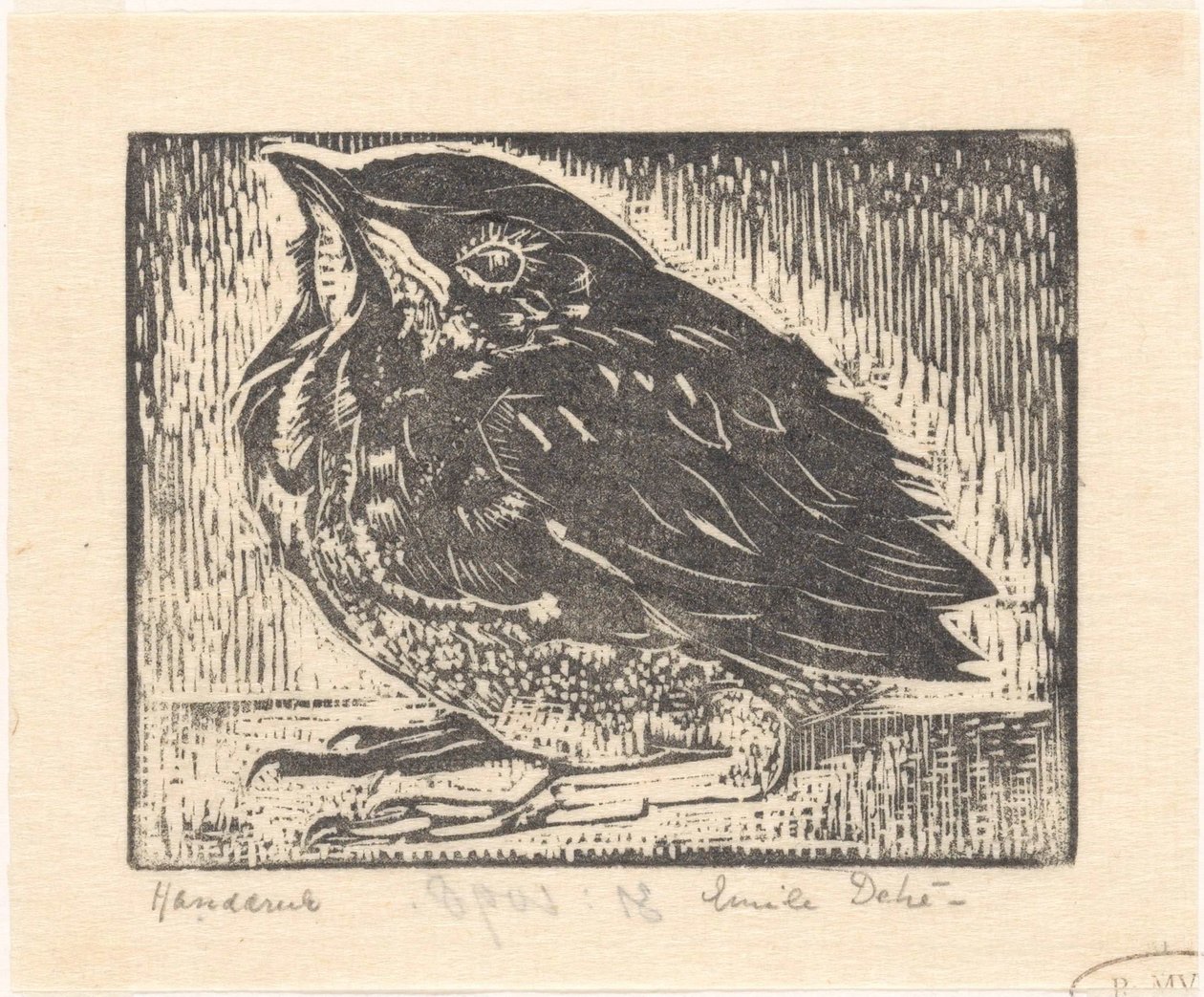 fugleunge av Emilius Wilhelmus Dehé (signed by artist)