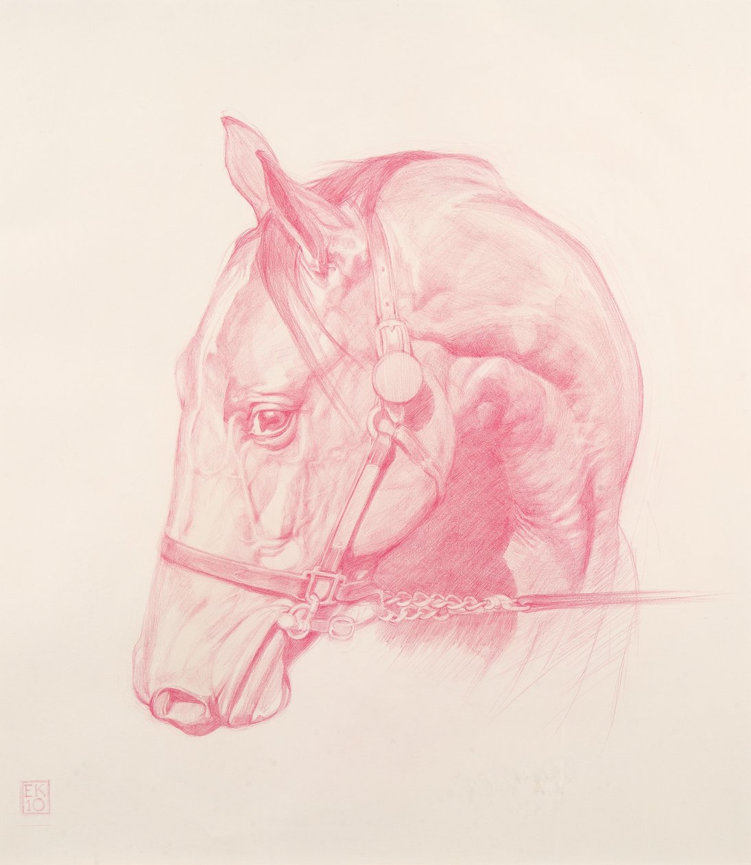 Portretthode, 2010 (rødt kritt på papir) av Emma Kennaway