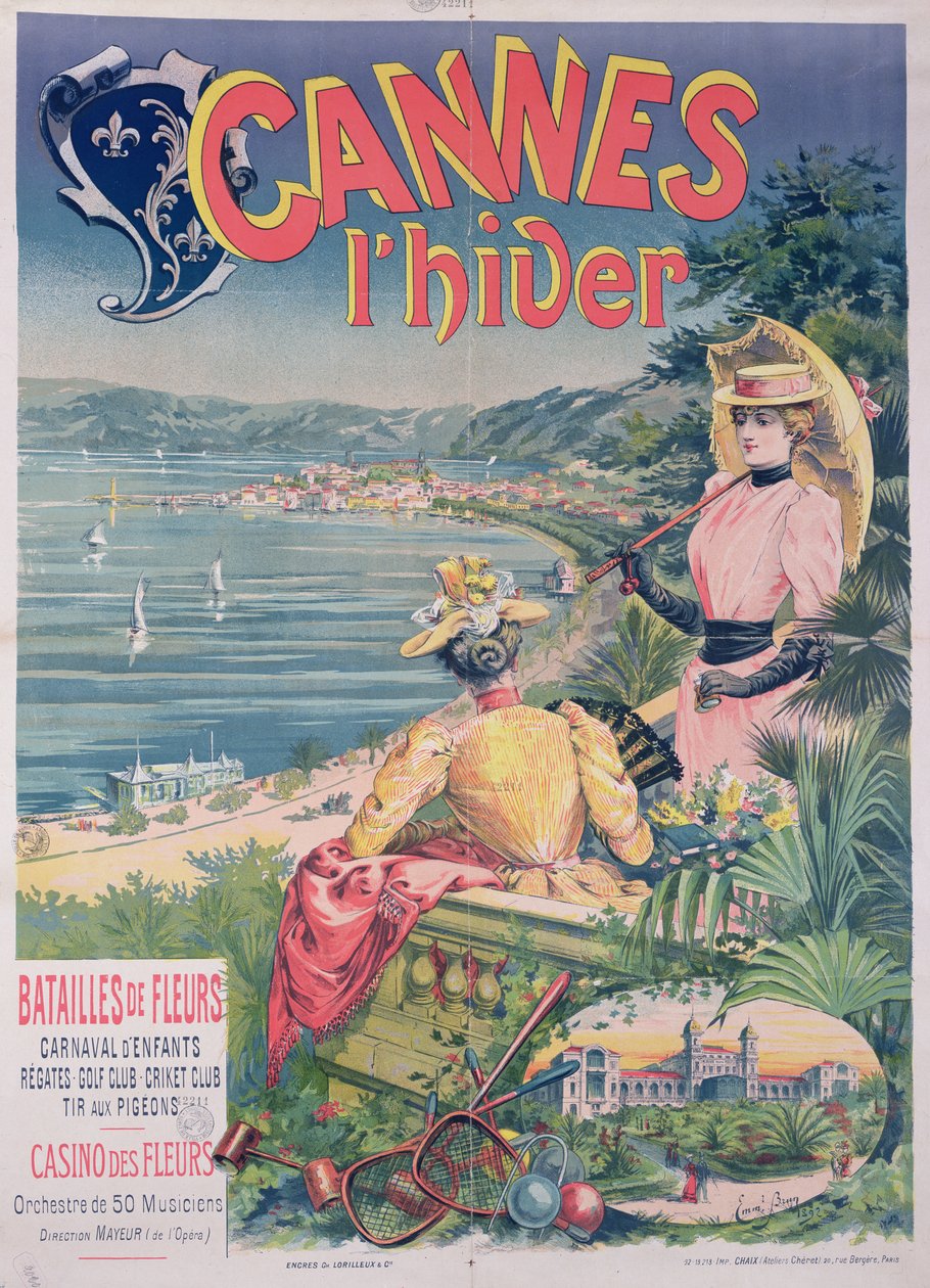 Plakat som reklamerer for Casino des Fleurs, Cannes om vinteren, 1892 av Emmanuel Brun