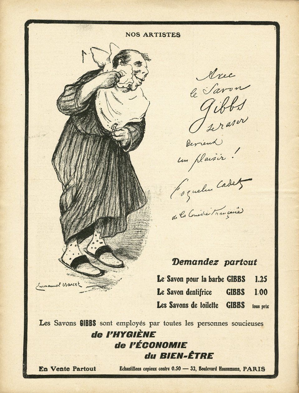 Illustrasjon av Emmanuel Barcet (1870-1940) i Le Rire, 23.01.09 - Våre kunstnere - Reclamation Publicity, Hygiene - Poppy Cadet av Emmanuel Barcet