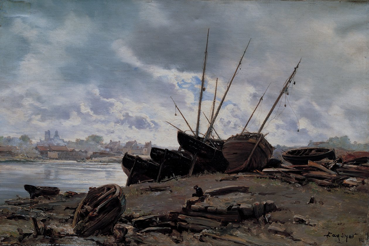 Båter strandet ved Dieppe av Emmanuel Lansyer