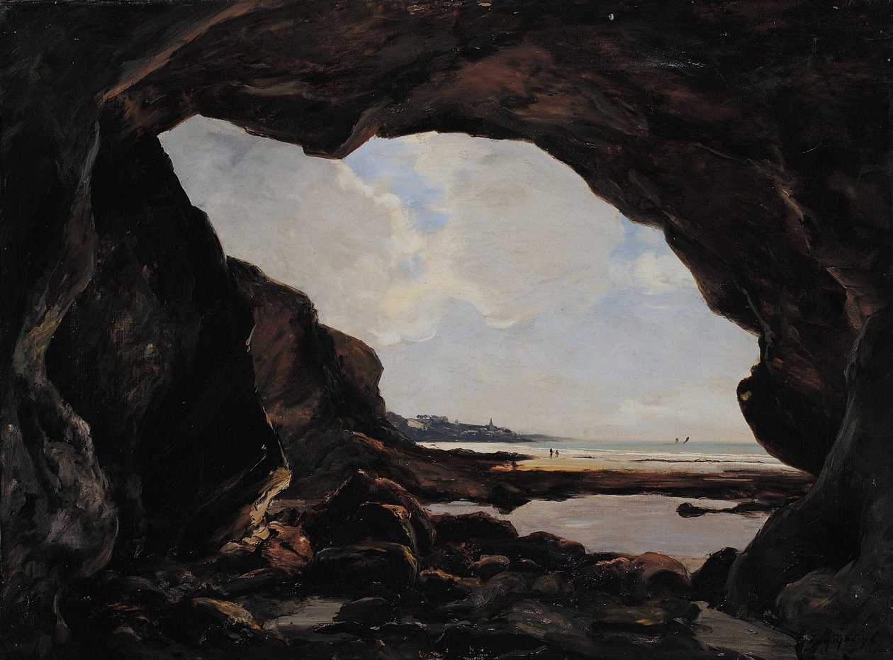 Cave of the Ris under den jernholdige klippen, Douarnenez, august 1876 (olje på lerret) av Emmanuel Lansyer