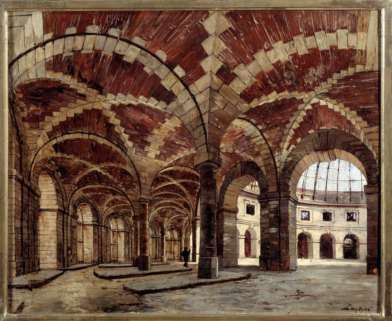 Innvendig utsikt over den gamle hvetehallen. Maleri av Emmanuel Lansyer (1835-1893) av Emmanuel Lansyer