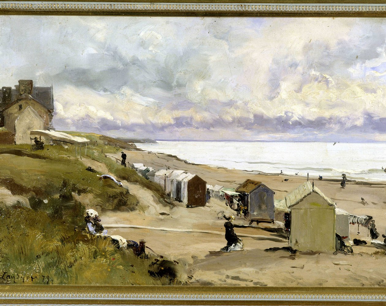 Badestranden i St Pair (Manche) - Olje på lerret av E. Lansyer av Emmanuel Lansyer