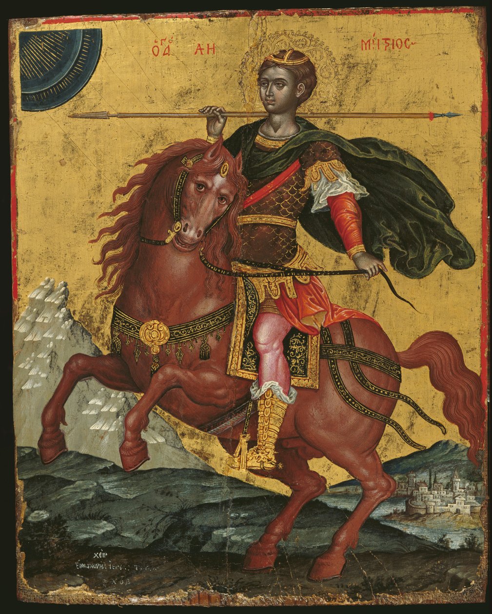 Ikon av St. Demetrios på hesteryggen, 1672 (eggtempera på panel) av Emmanuel Tzanes