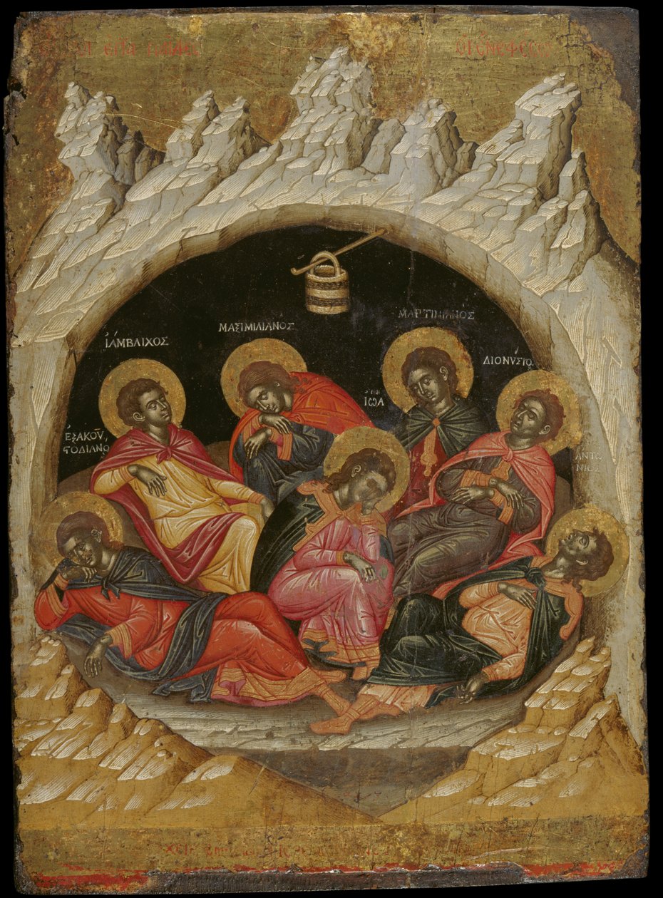 The Seven Sleepers of the Efesos (eggtempera på panel) av Emmanuel Tzanes