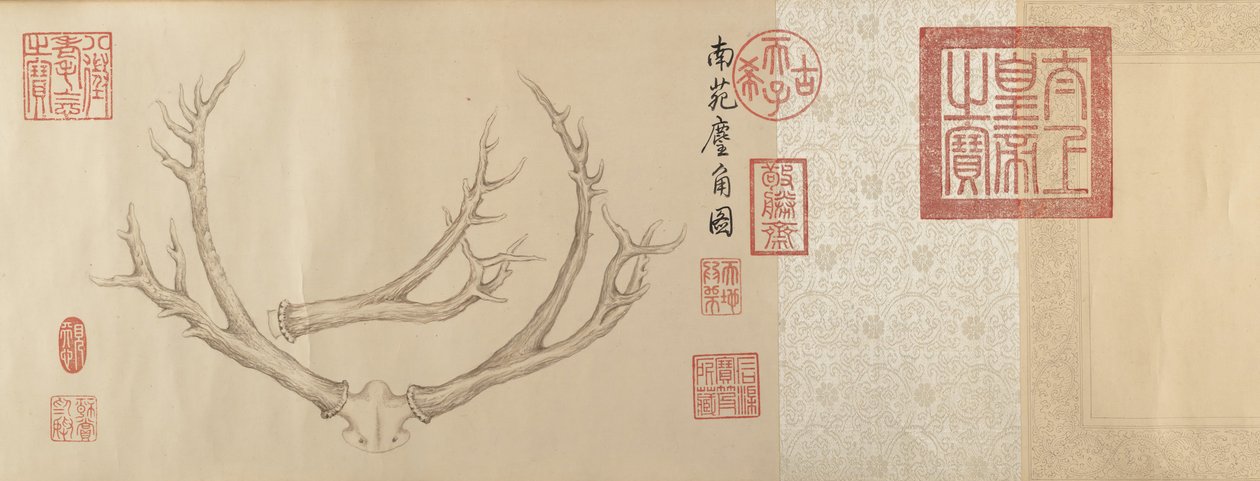 To malerier av hjortevilt, datert 1762 og 1767. av Emperor Qianlong