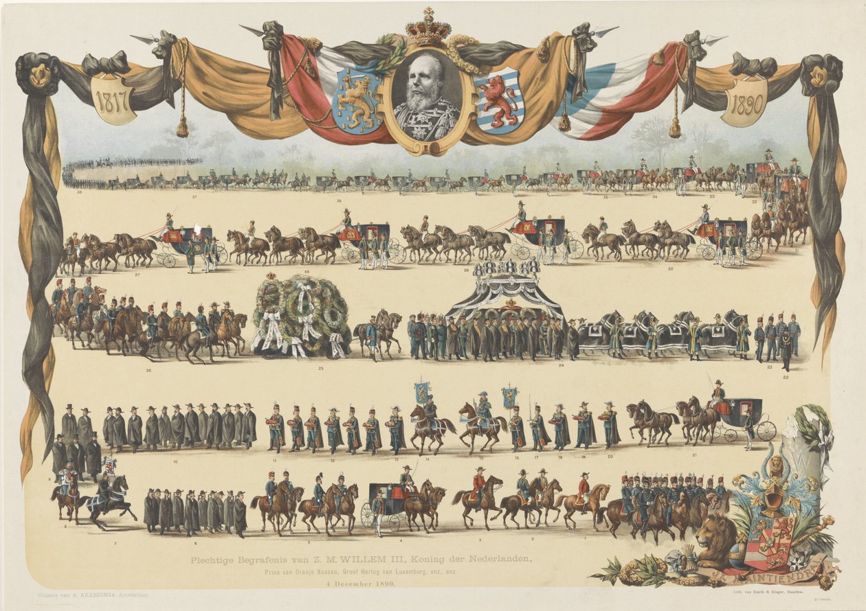 Høytidelig begravelse av H.M. Willem III, konge av Nederland (...) 4. desember 1890 (tittel på objekt) av Emrik and Binger