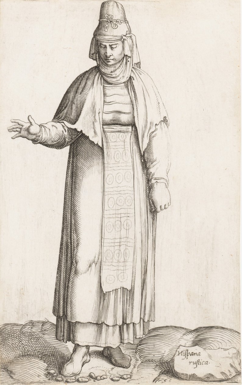 Kostymeplate: Hispana Rustica med etikett på stein, ca. 1557-58. av Enea Vico