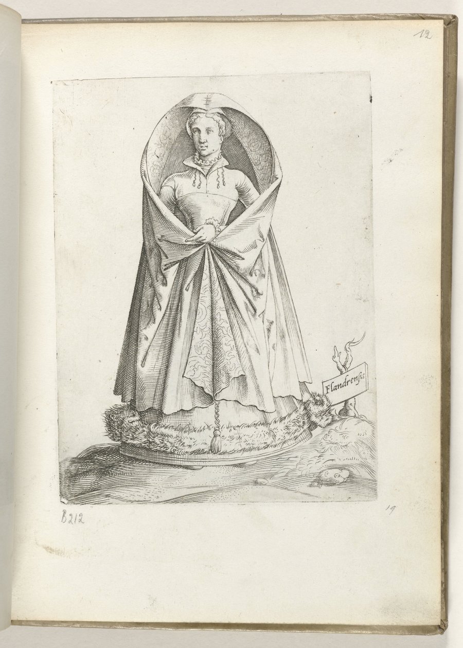 Flandern (tittel på objekt) En kvinne fra Vlaanderen, kledd i henhold til modus fra ca. 1550 Holdningene til forskjellige nasjoner i vår tidsalder (serietittel) av Enea Vico