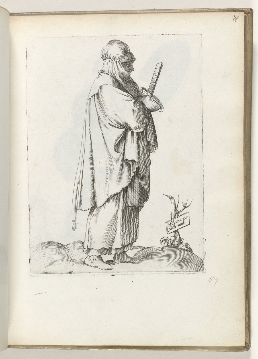 Spansk landskvinne (tittel på objekt) Vrouw til rett, kledd i spanske klær ca. 1550 Holdningene til forskjellige nasjoner i vår tidsalder (serietittel) av Enea Vico