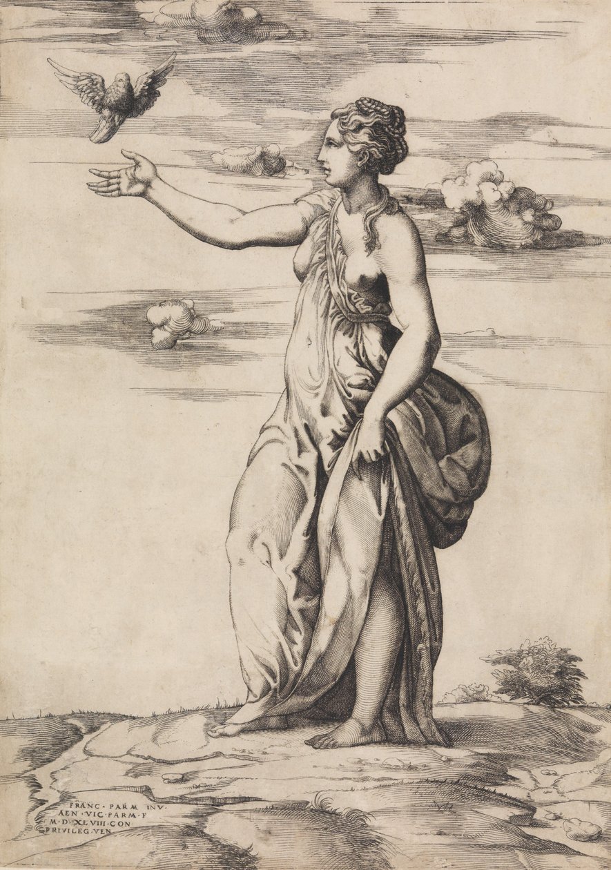 Proserpine endrer Aesculapius til en ugle, 1548. av Enea Vico