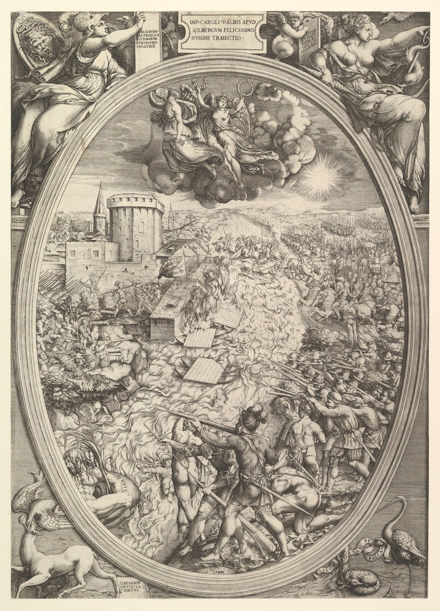 Slaget ved Mühlberg med hæren til Charles V krysset Elben, 1551. av Enea Vico